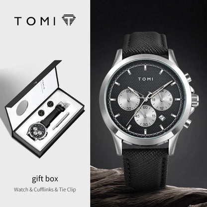 Men's Watch Gift Set with Cufflinks & Tie Clip