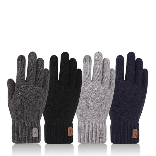 Men's warm gloves winter touch screen plus fleece gloves cold warm wool knitted gloves