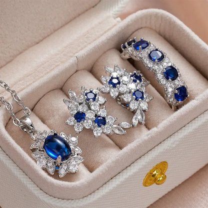 Royal Blue Crystal Jewelry Set: Necklace, Earrings & Ring