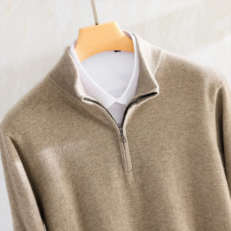 Super Soft Sweater Men's Fit Half Zipper Turtlenecks Sweater Wool Warm