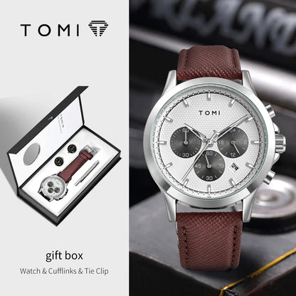 Men's Watch Gift Set with Cufflinks & Tie Clip