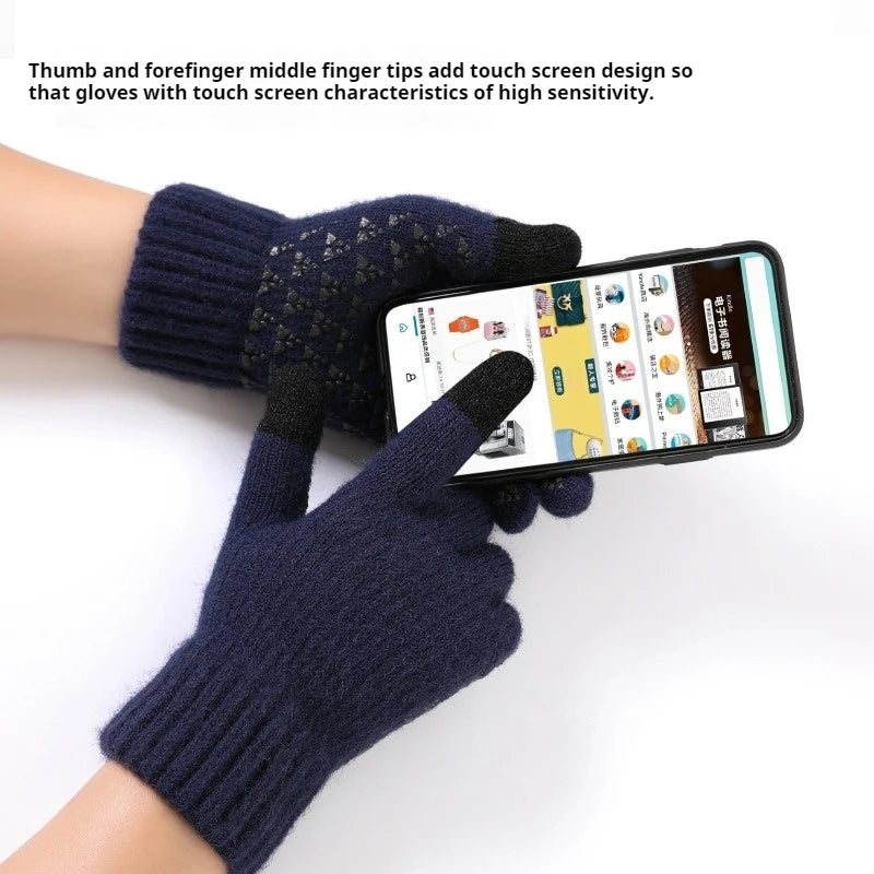 Men's and women's gloves winter fleece thickened alpaca knitted wool cycling mobile phone tablet touch screen gloves