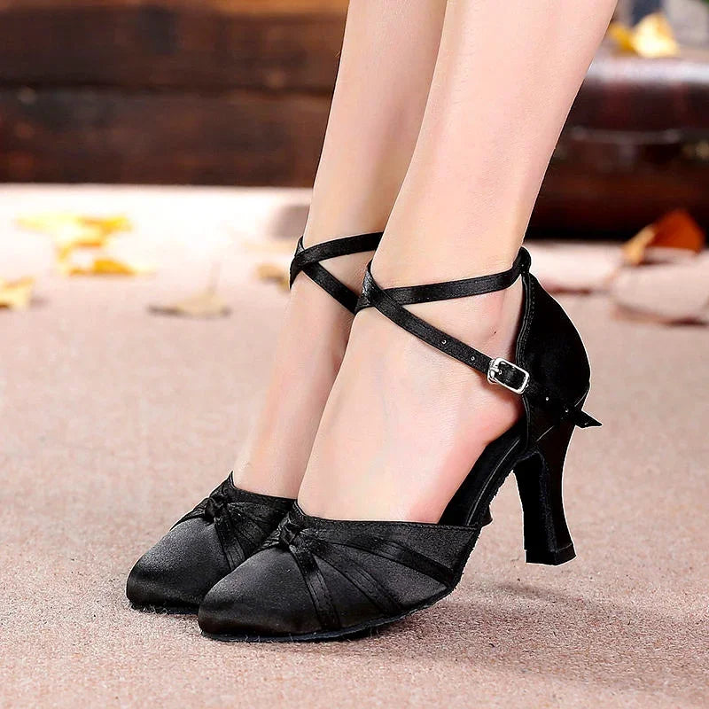 Silk Satin Latin Dance shoes Indoor Professional High Heels Dance Sneakers 5.5/7cm