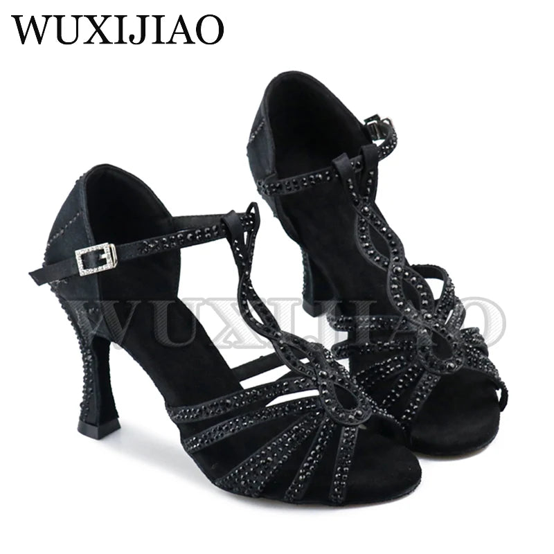 Fuchsia WUXIJIAO Latin Dance Shoes Women's New  High Heels 9cm for salsa dance