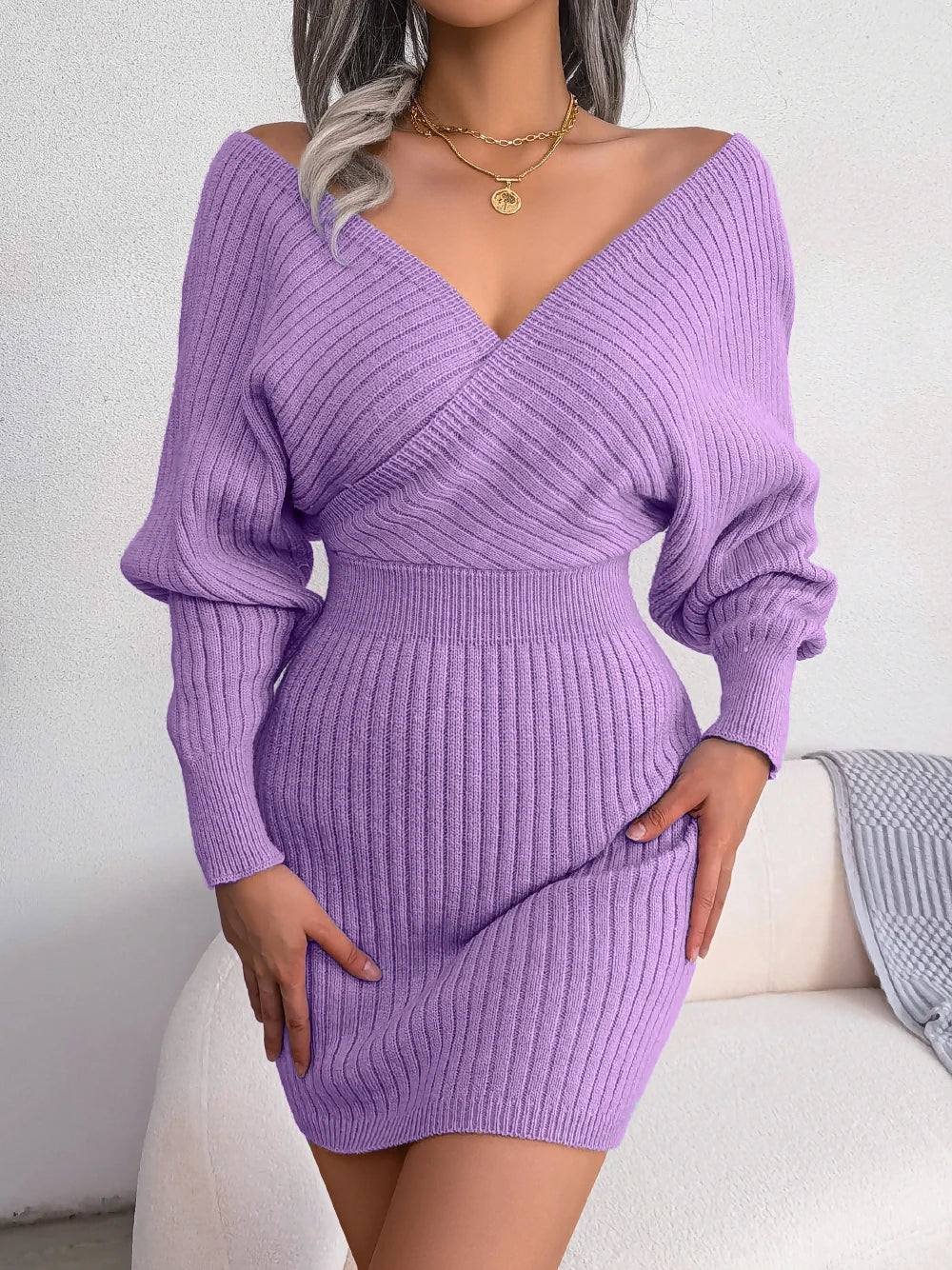 Bodycon Sweater Dresses For Women  Autumn Winter Casual Long Sleeve Knitted Clothes