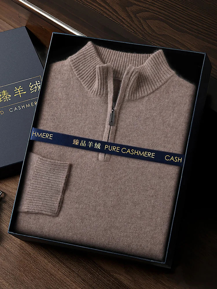 Men’s Cashmere Zipper Pullover – Mock Neck Knit
