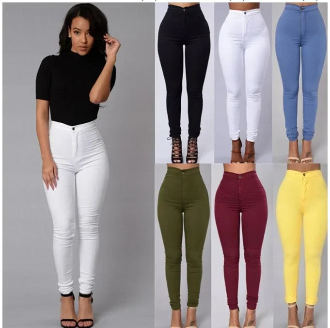 Elastic Candy-Colored Slimming Jeans for Women