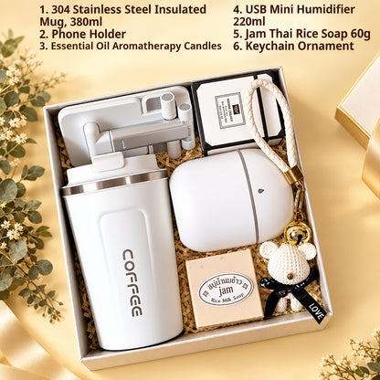 Cozy Gift Basket with Thermos, Humidifier & Handmade Soap