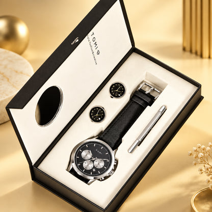 Men's Watch Gift Set with Cufflinks & Tie Clip