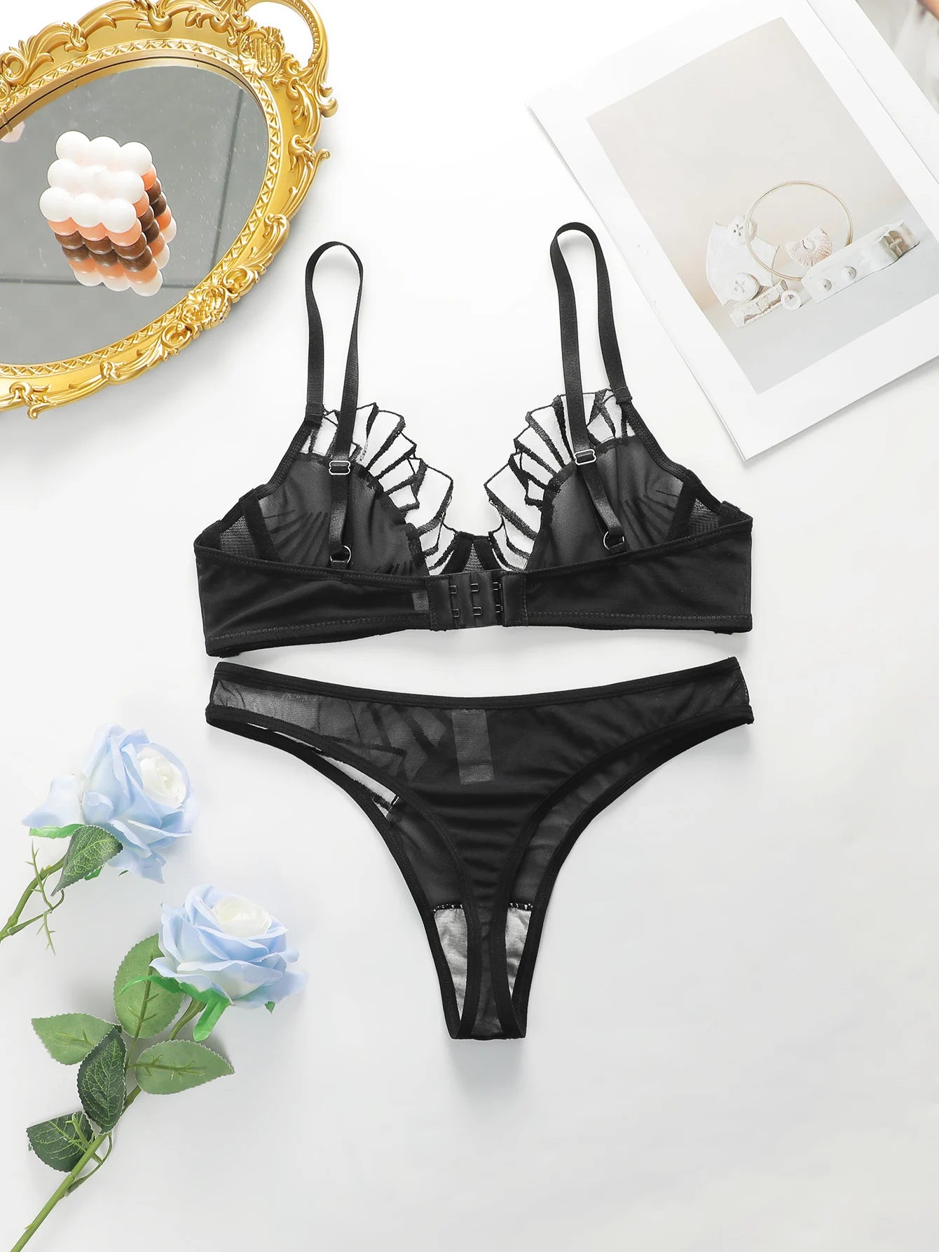 Butterfly Mesh Push-Up Lingerie Set
