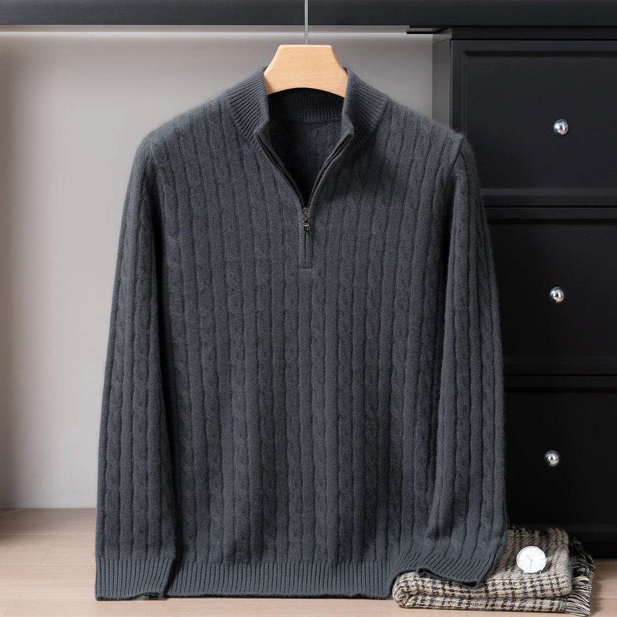 Pull col montant zippé en cachemire pour homme