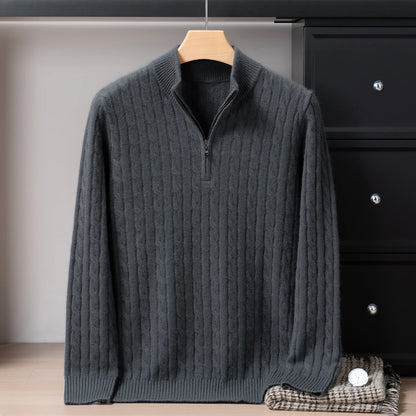 Pull col montant zippé en cachemire pour homme