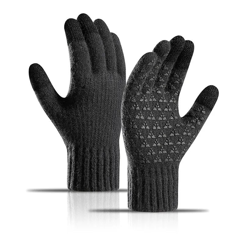 Men's and women's gloves winter fleece thickened alpaca knitted wool cycling mobile phone tablet touch screen gloves