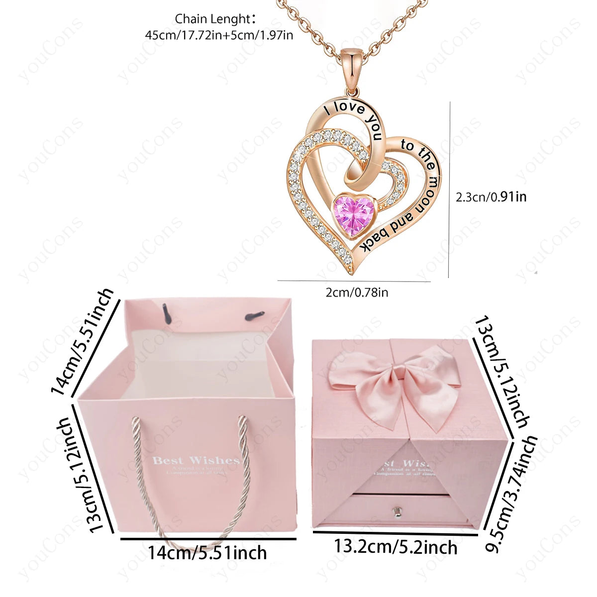 Heart Zircon Pendant Necklace with Rose Gift Box