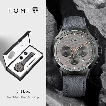 Men's Watch Gift Set with Cufflinks & Tie Clip