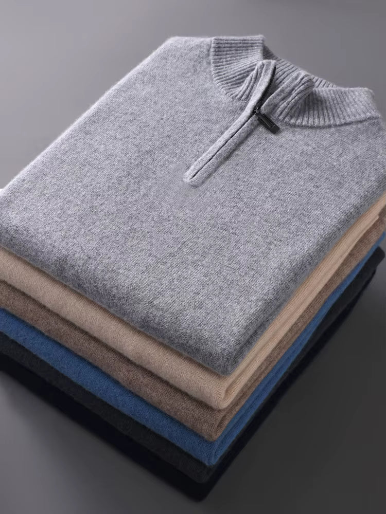 Men’s Cashmere Zipper Pullover – Mock Neck Knit