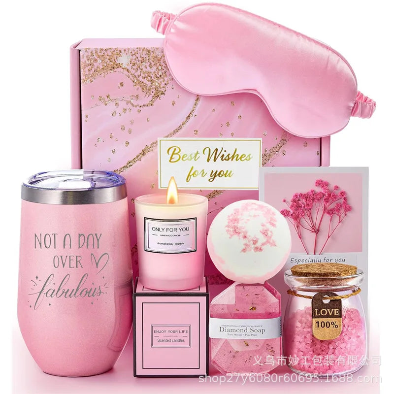Lavender Spa Gift Set – Tumbler, Bath Salts & Eye Mask