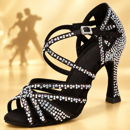 Satin Rhinestone Latin Dance Shoes for Women