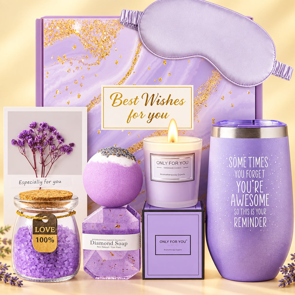 Lavender Spa Gift Set – Tumbler, Bath Salts & Eye Mask