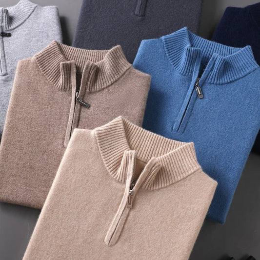 Men’s Cashmere Zipper Pullover – Mock Neck Knit