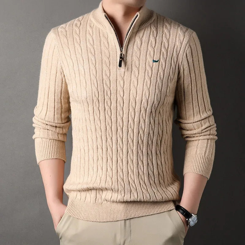 Soft Cashmere Sweater Autumn Winter Men's Thickening Half High Collar Zipper Knit Sweater Bottoming Top Woollen Clothes