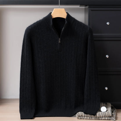 Pull col montant zippé en cachemire pour homme