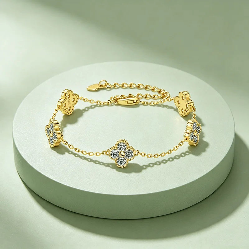 925 Sterling Silver Four-Leaf Moissanite Jewelry Set
