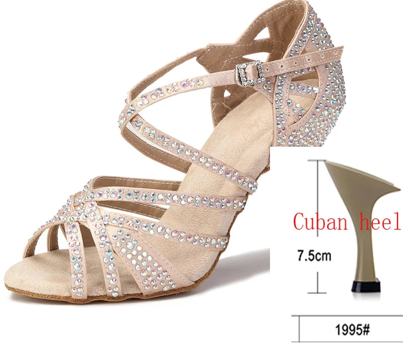 Satin Rhinestone Latin Dance Shoes for Women
