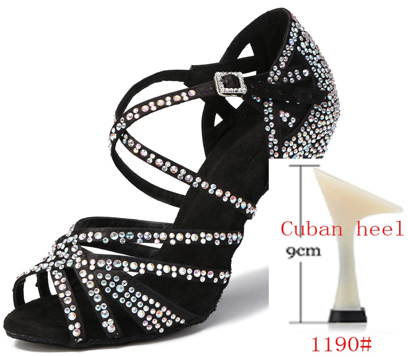 Satin Rhinestone Latin Dance Shoes for Women