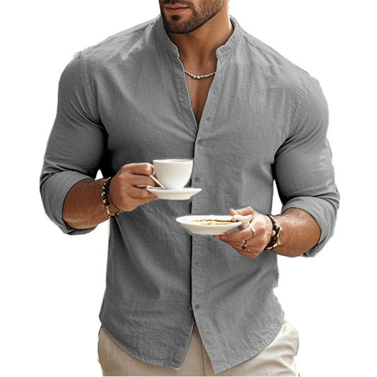 Cotton-Linen Henley Shirt RIAZ EXPRESS.COM