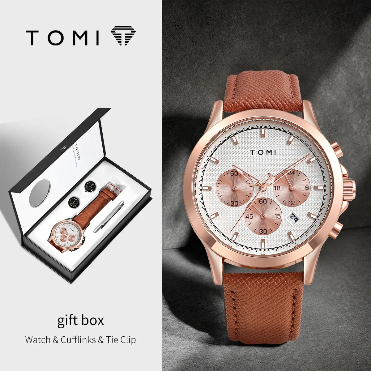 Men's Watch Gift Set with Cufflinks & Tie Clip