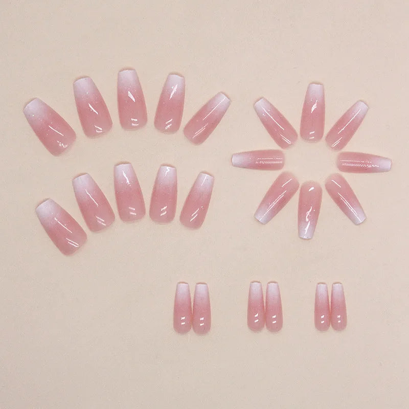 Foreign Trade Cross-border Ballet a Girl Pink Gradual Change Glitter Fake Nails Sweet Ins Fashion Nail