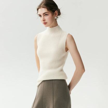 Pull sans manches col roulé en cachemire pour femme