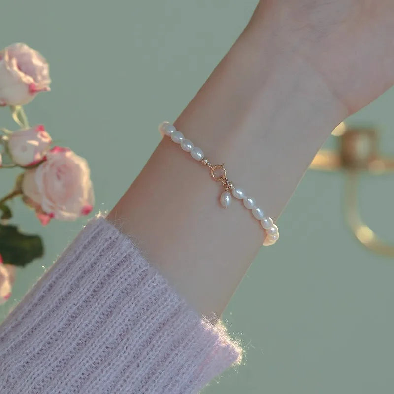 Bracelet en perles d'eau douce – Perles grain de riz, 4–5 mm