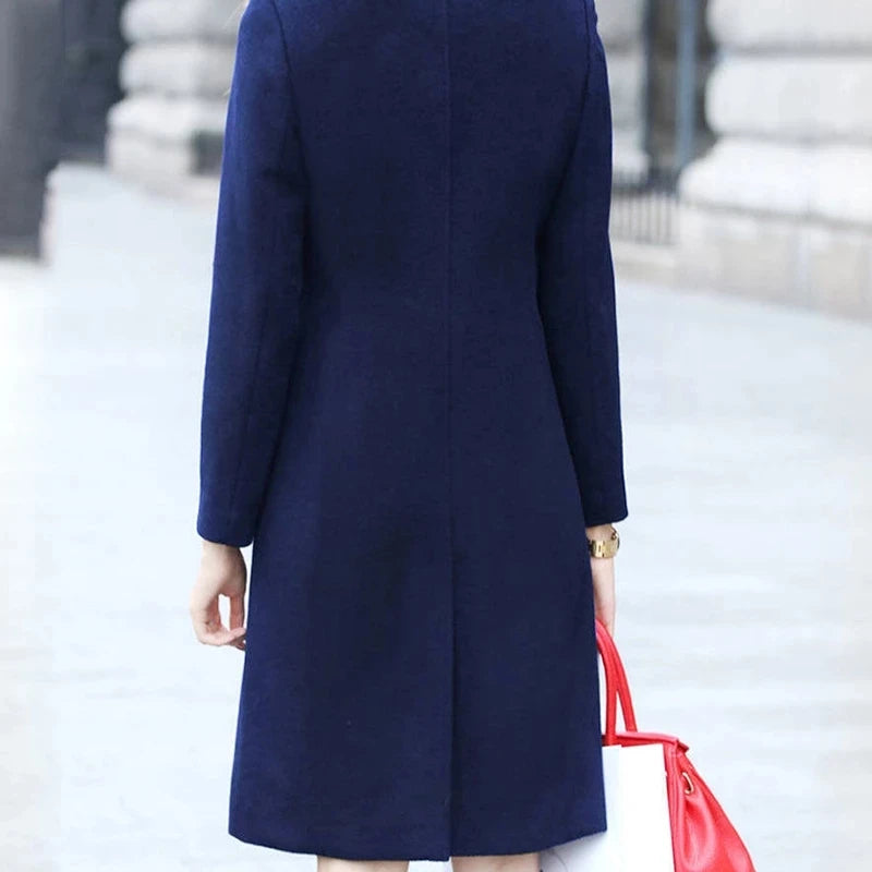 New Fashion British Solid Button Wool Coat Women