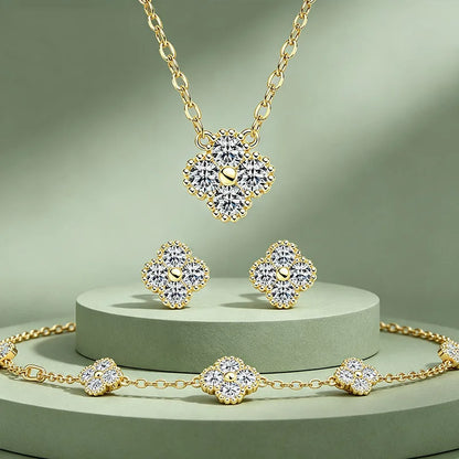 925 Sterling Silver Four-Leaf Moissanite Jewelry Set