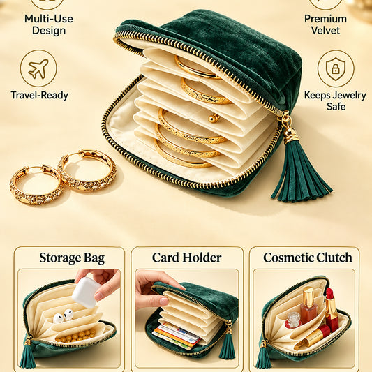 Pochette à Bijoux de Voyage en Velours – Fermeture Zippée