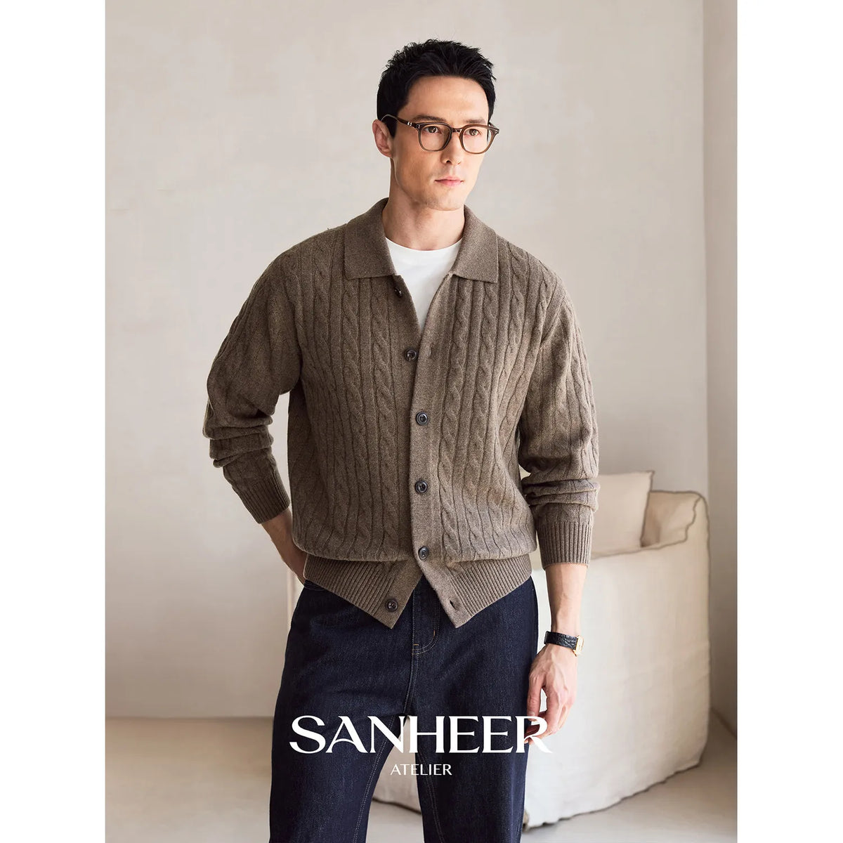 Cardigan en cachemire torsadé homme