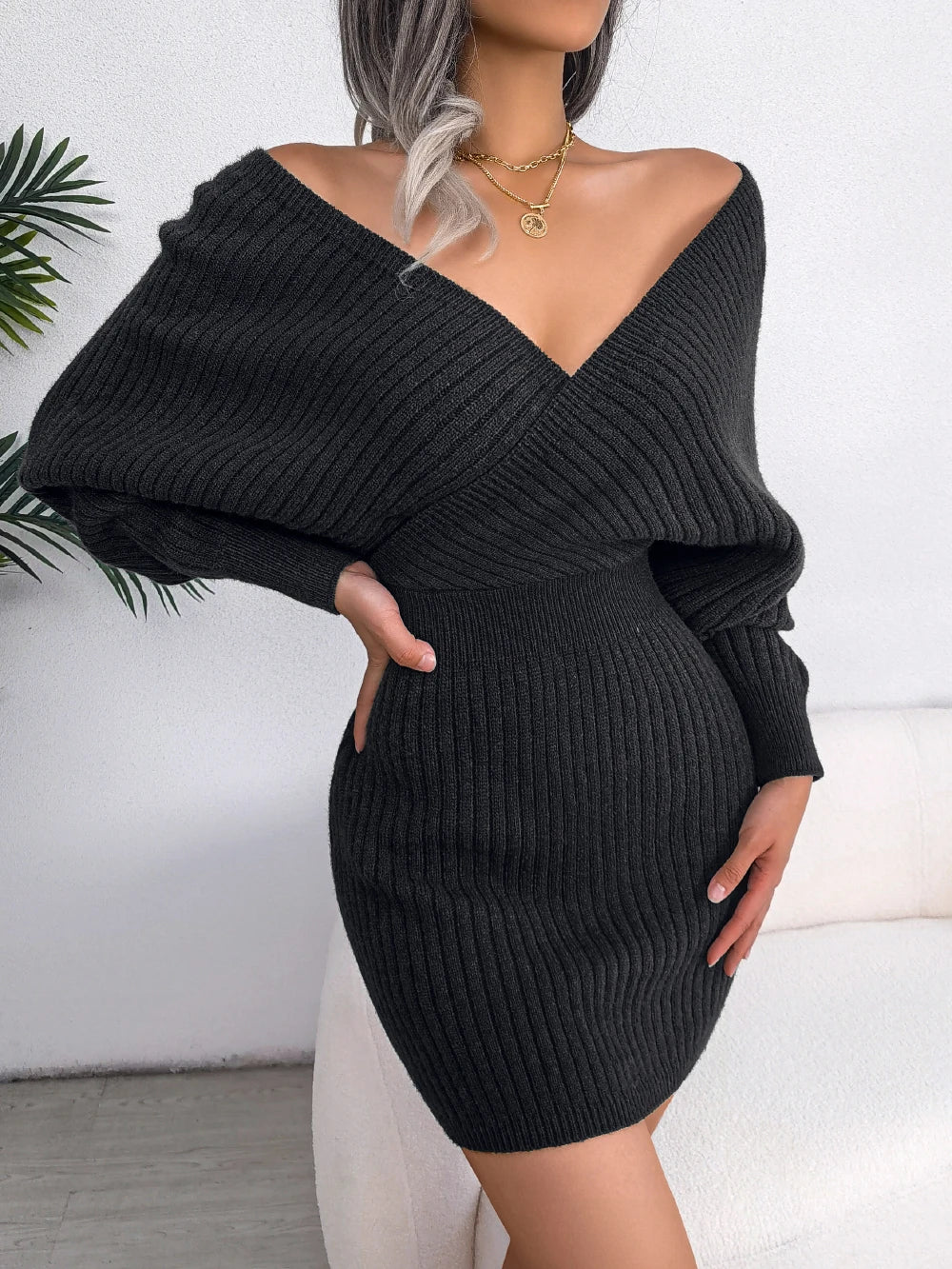 Bodycon Sweater Dresses For Women  Autumn Winter Casual Long Sleeve Knitted Clothes