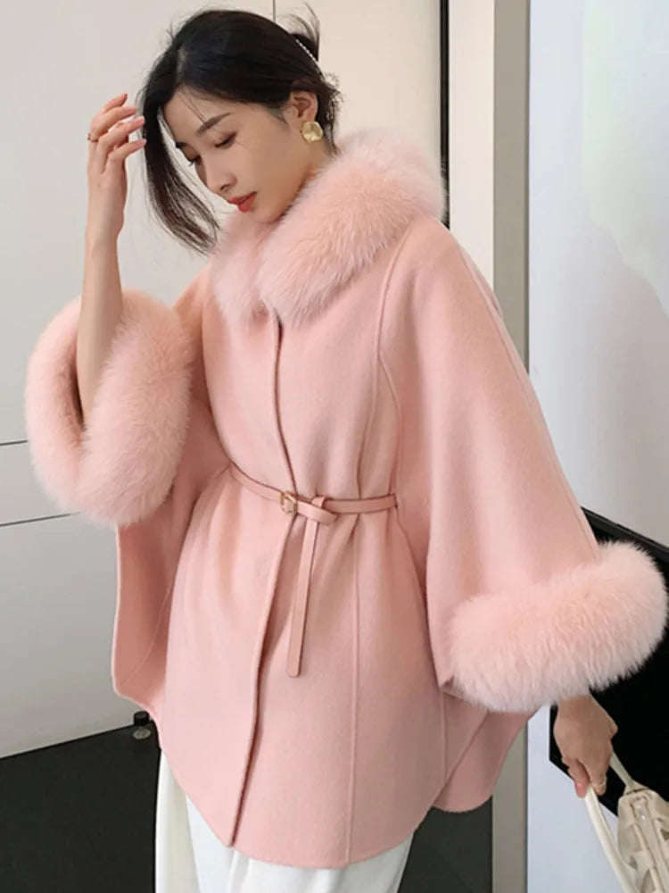 Double Sided  Women's Fox Collar Cloak Warm Coats