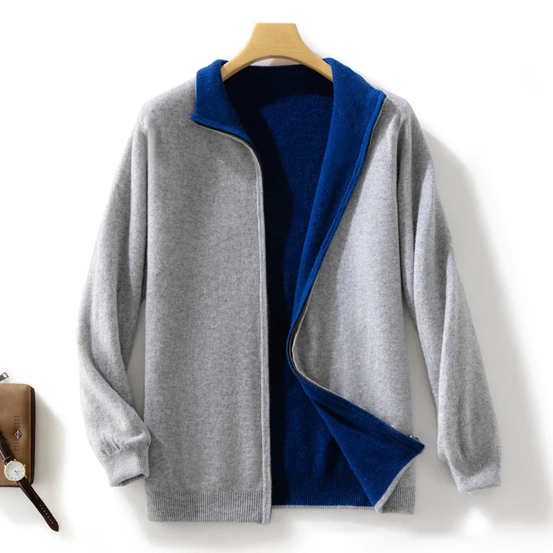 Men's 100% Cashmere Sweater - Reversible Zipper Cardigan