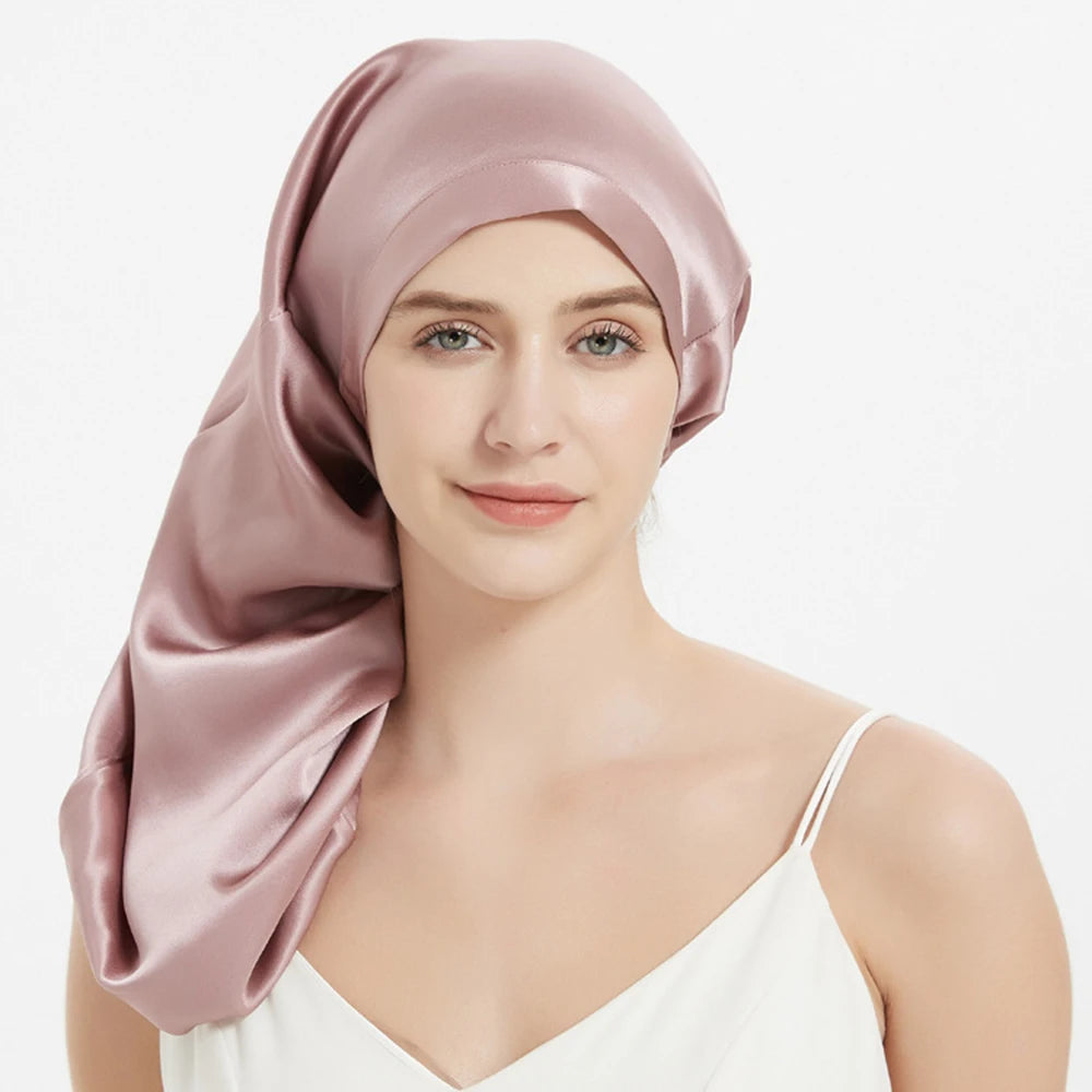 Bonnet de nuit en soie de mûrier pour cheveux longs – Qualité 6A, 16 momme