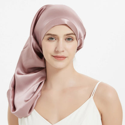 Bonnet de nuit en soie de mûrier pour cheveux longs – Qualité 6A, 16 momme
