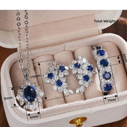 Royal Blue Crystal Jewelry Set: Necklace, Earrings & Ring