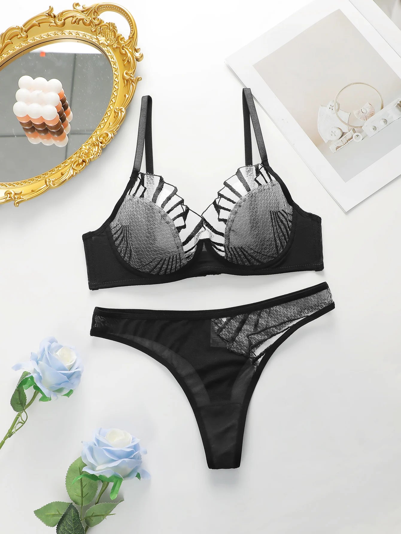 Butterfly Mesh Push-Up Lingerie Set