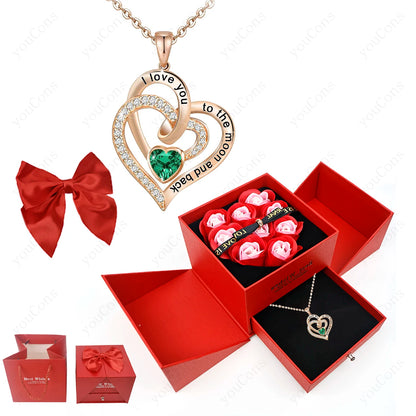 Heart Zircon Pendant Necklace with Rose Gift Box