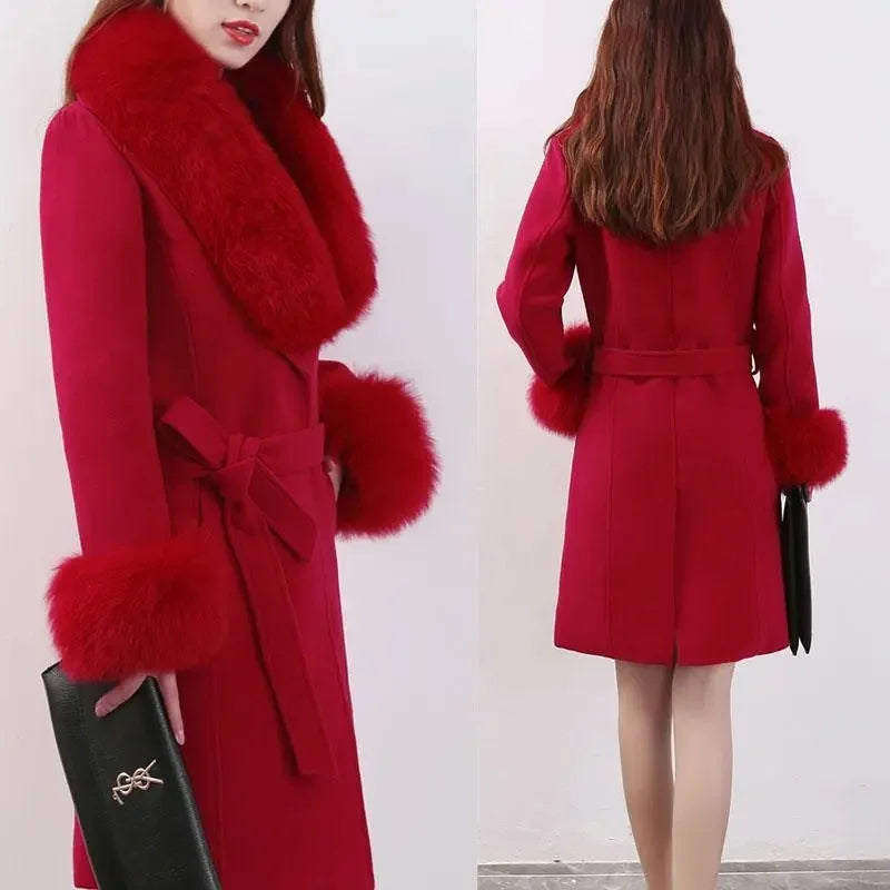 Fur Coat Double Breasted Belt Warm Streetwear New Fashion