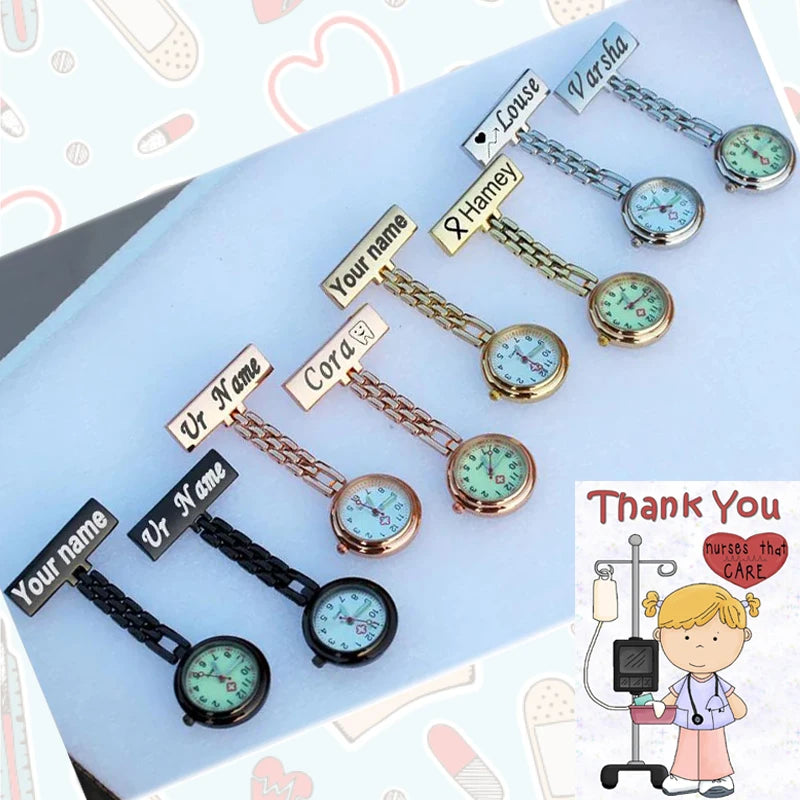 FOB Hanging Pocket Nurse/Doctor Watch Customized Engraved Your Name Personalized LOGO Lapel Pine