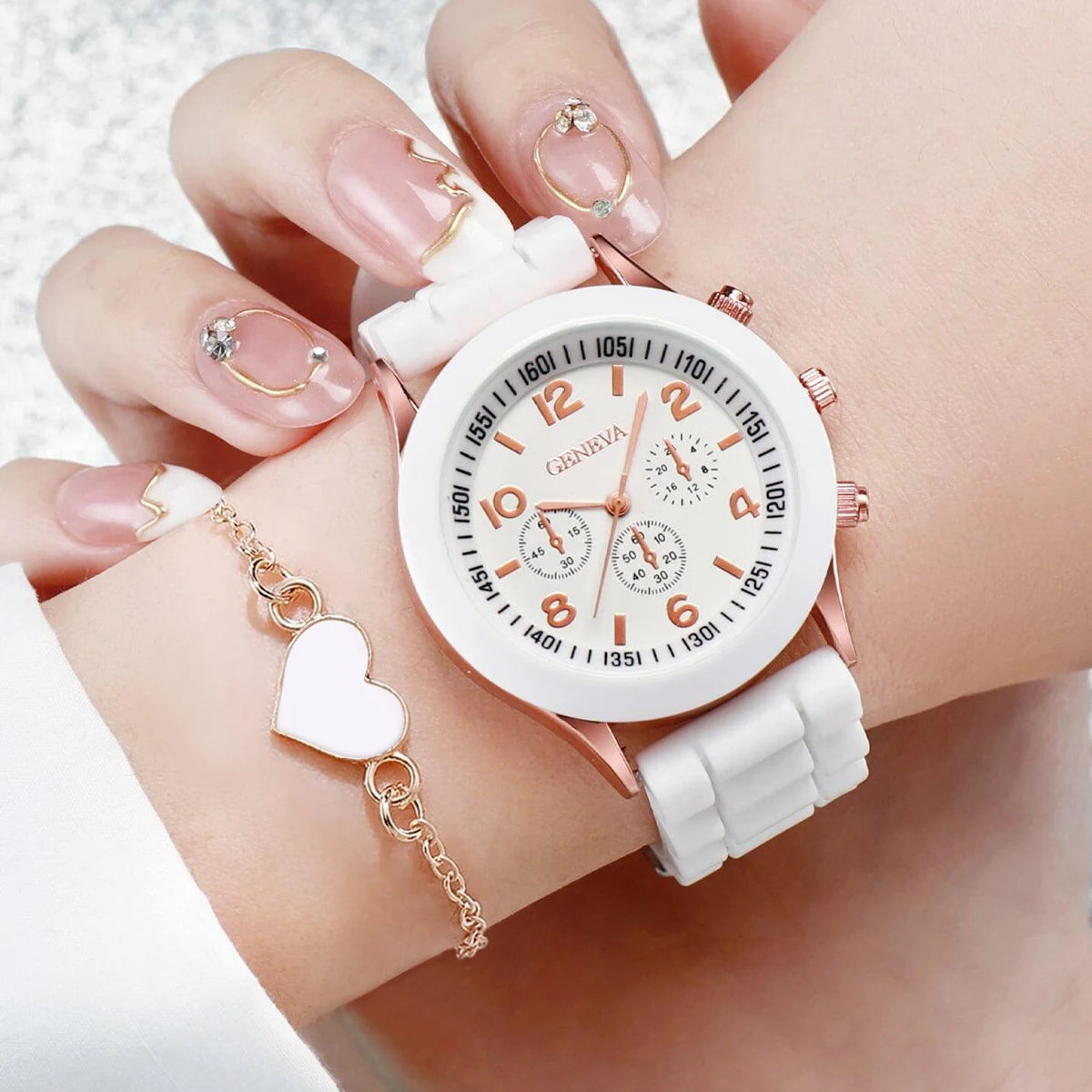 4pcs/set Geneva Watch Fashion Silicone Band Women