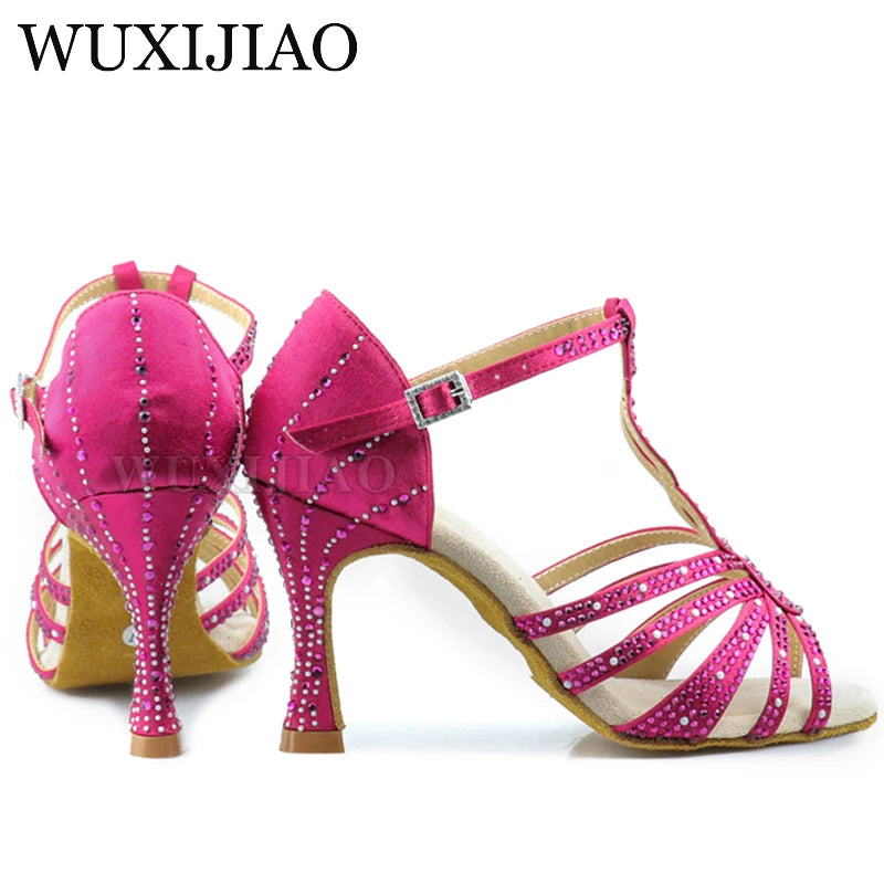 Fuchsia WUXIJIAO Latin Dance Shoes Women's New  High Heels 9cm for salsa dance